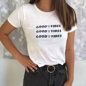 Brandy Melville good vibes white t shirt